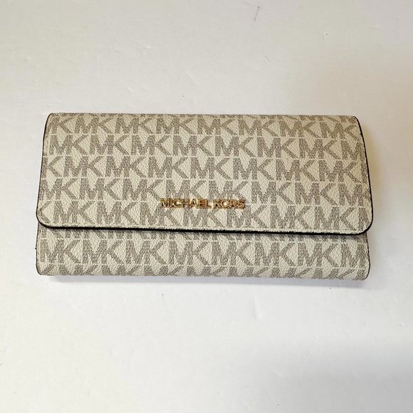 Michael Kors Jet Set Travel Large Trifold Wallet MK Vanilla - Picture 5 of 11